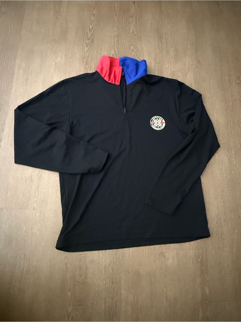 Nautica Black Quarter-Zip Sweater with Red & Blue Stand Collar